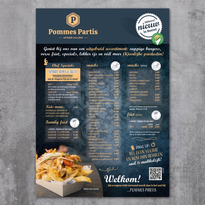 Cafetaria Pommes Partis - Prijslijsten (flyers) + poster tbv stoepbord